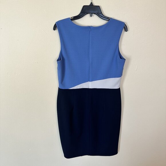 Enfocus Studio Colorblock Dress Sleeveless 12 Blue White Womens Career Sheath - Picture 7 of 8